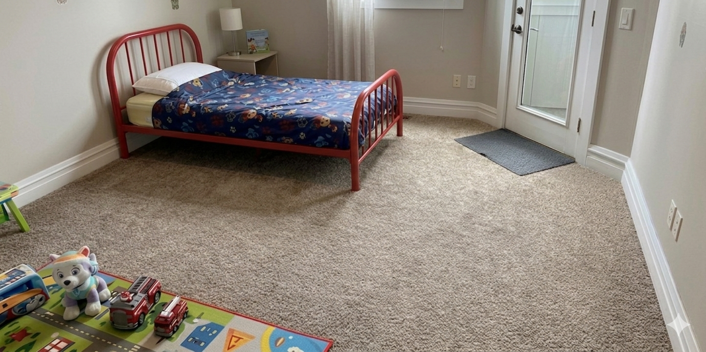 After — bedroom carpet cleaned and uniform