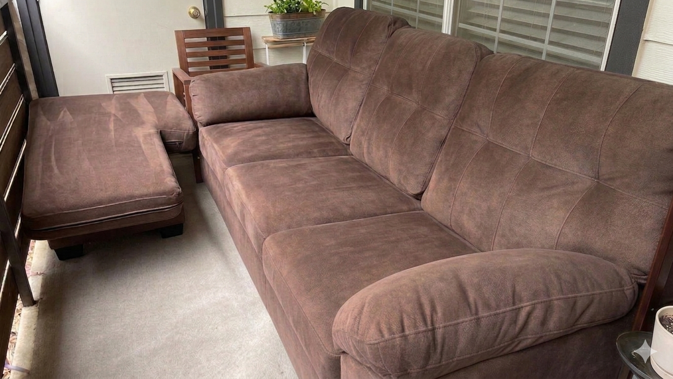 After — brown sectional sofa deep cleaned and restored